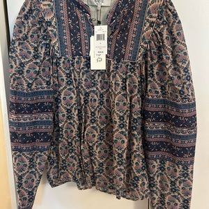 NWT: Sea Floral Cotton Blouse with subtle metallic details size L